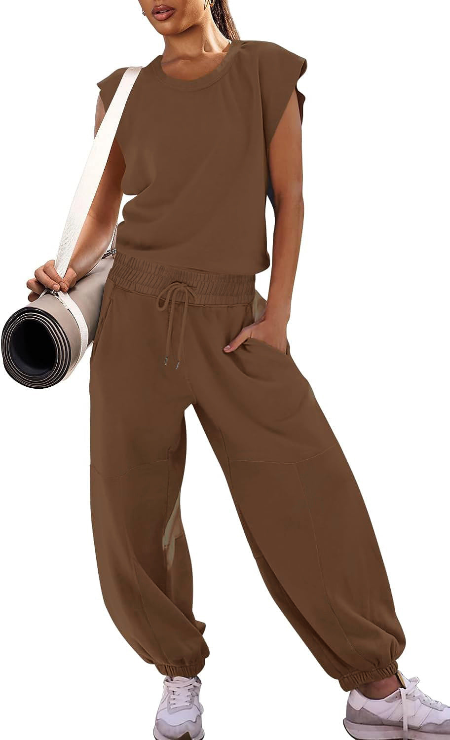 Women's Casual Sweat Set with Wide Silhouette and Elastic Waistband