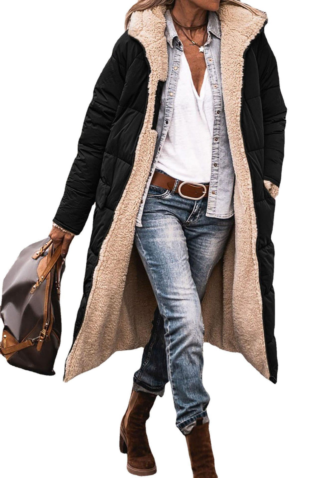 Women's Long Winter Jacket with Soft Lined Collar