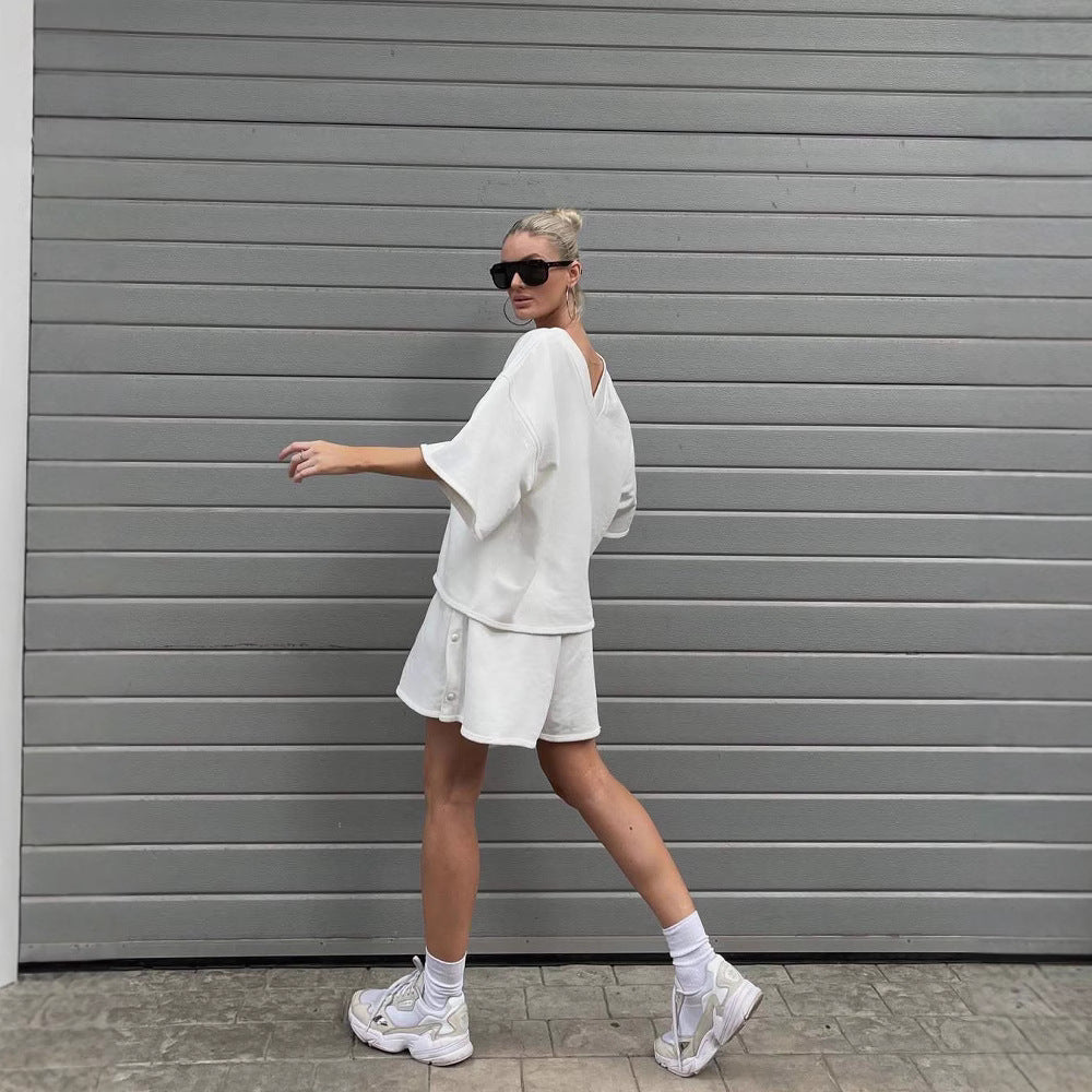 Women's Casual Lounge Set with Oversized Top and Shorts
