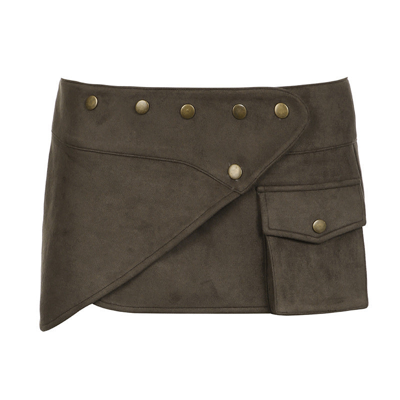 Women's Fashionable Short Skirt with Pockets and Buttons