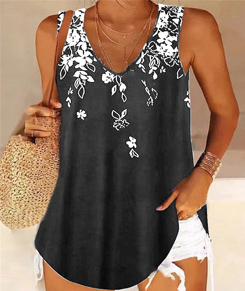 Women's Sleeveless Floral V-Neck Blouse
