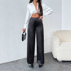 Women's Elegant High-Waisted Satin Wide-Leg Trousers