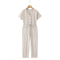 Women's Jumpsuit with Waist Drawstring and Practical Pockets