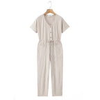Women's Jumpsuit with Waist Drawstring and Practical Pockets