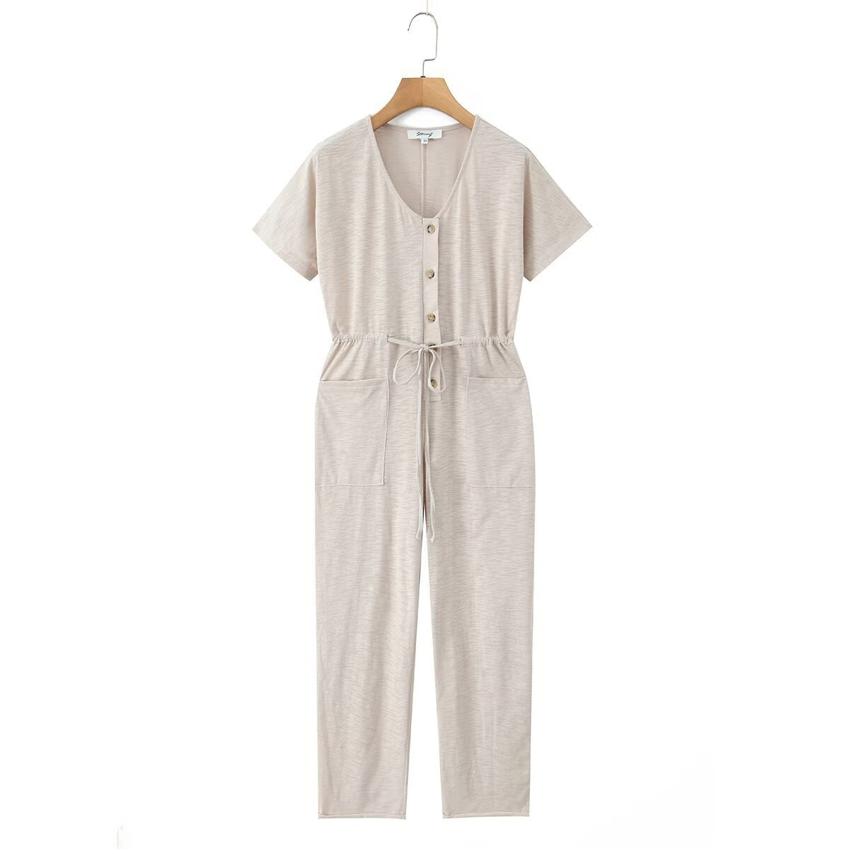 Women's Jumpsuit with Waist Drawstring and Practical Pockets