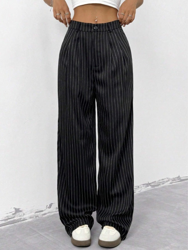 Women's Elegant Wide-Leg Striped Trousers
