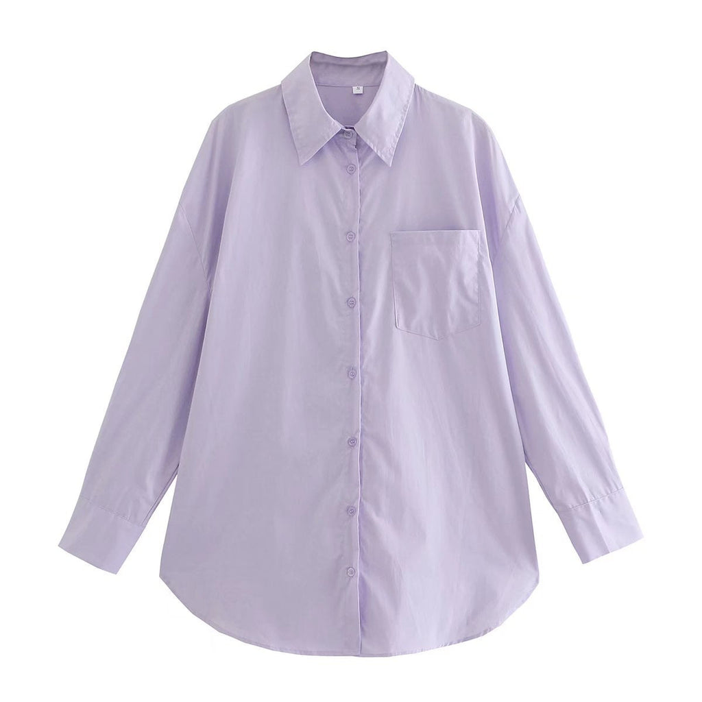 Women's Long-Sleeve Blouse with Elegant Cut and Cotton Fabric