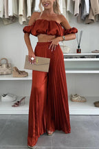 Women's Elegant Set with Flowy Top and Pleated Trousers