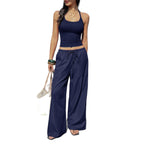 Women's Airy Two-Piece Set with Fitted Bustier and Wide Pants