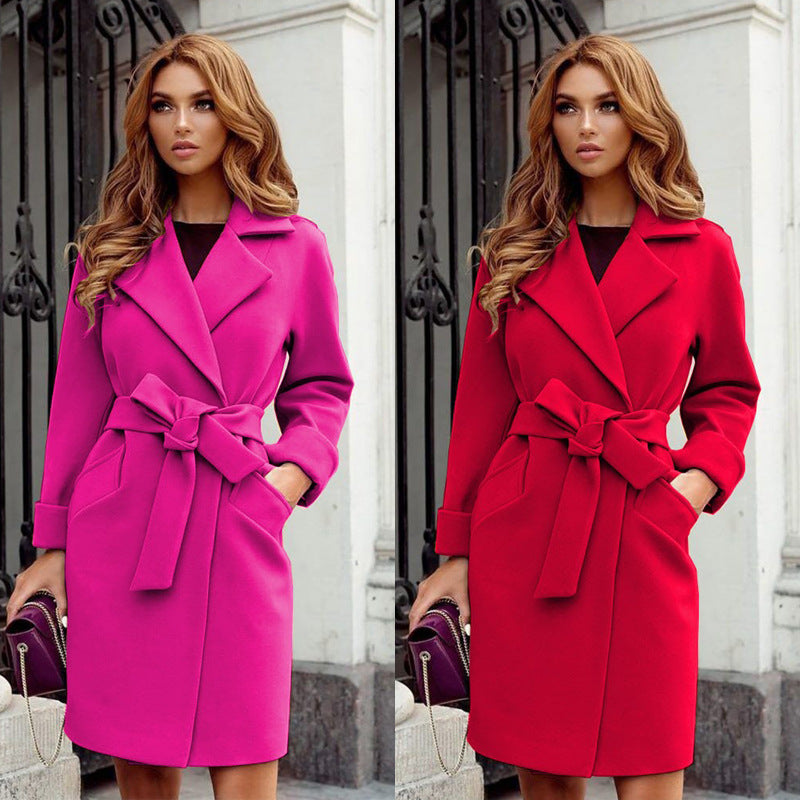 Women's Elegant Trench Coat with Waist Belt and Practical Pockets