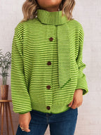 Striped Cardigan with Modern Collar and Button Closure