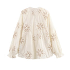 Women's Blouse with Floral Embroidery and Elegant Tassels