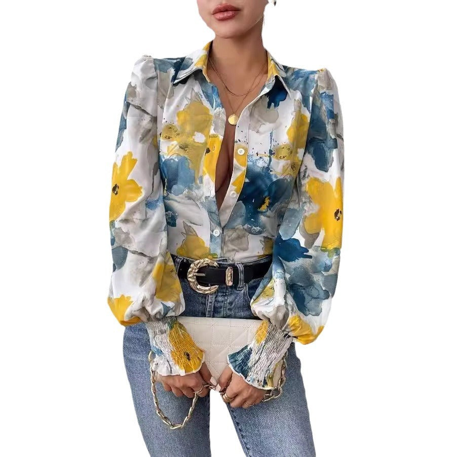 Women's Floral Print Blouse with Puff Sleeves