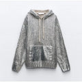 Women's Glitter Knit Hoodie with Kangaroo Pocket