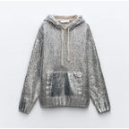 Women's Glitter Knit Hoodie with Kangaroo Pocket