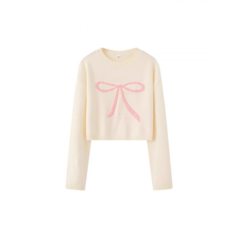 Women's Cropped Pullover with Playful Bow Motif