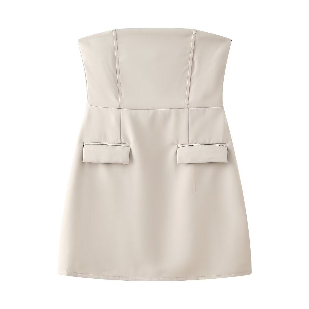 Women's Sleeveless Dress with Pockets and Slim Fit