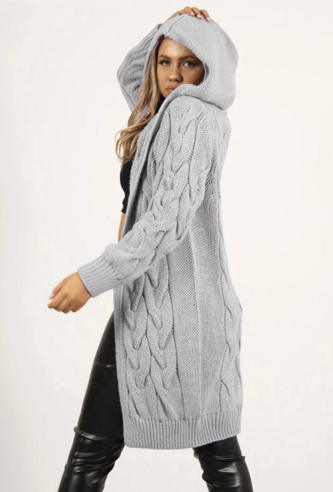 Women's Chunky Knit Coat with Hood
