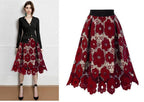 Flared Midi Skirt with Floral Lace Appliqué and Scalloped Hem