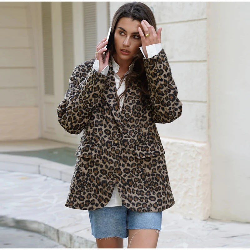 Women's Elegant Leopard Print Blazer