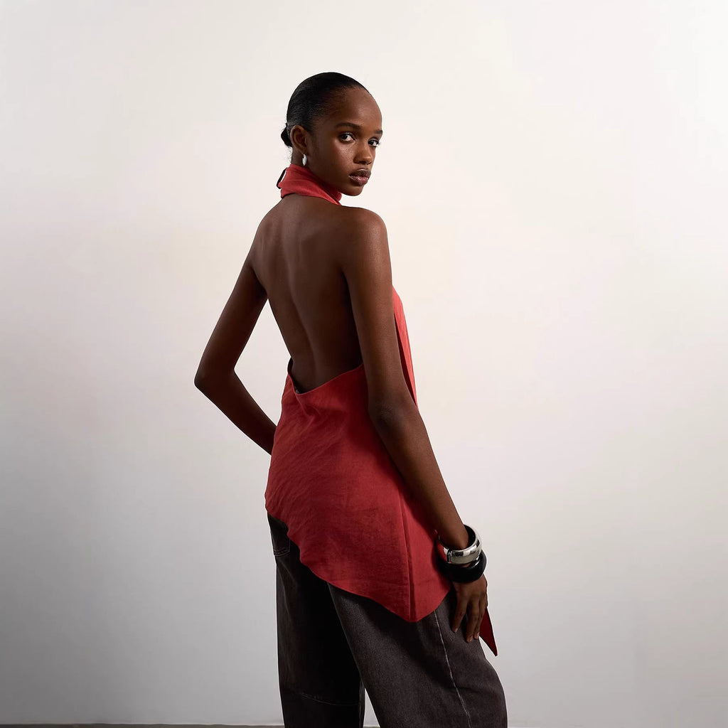 Women's Asymmetrical Wrap Top with Elegant Scarf