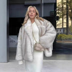 Women's Elegant Faux Fur Jacket with Sparkling Accents