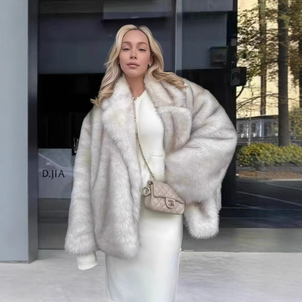 Women's Elegant Faux Fur Jacket with Sparkling Accents