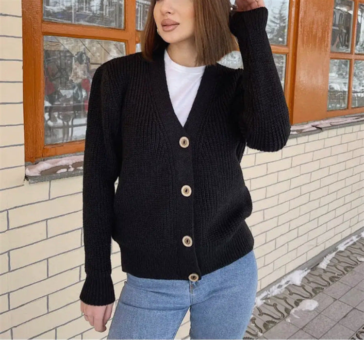 Women's Chunky Knit Cardigan with Buttons