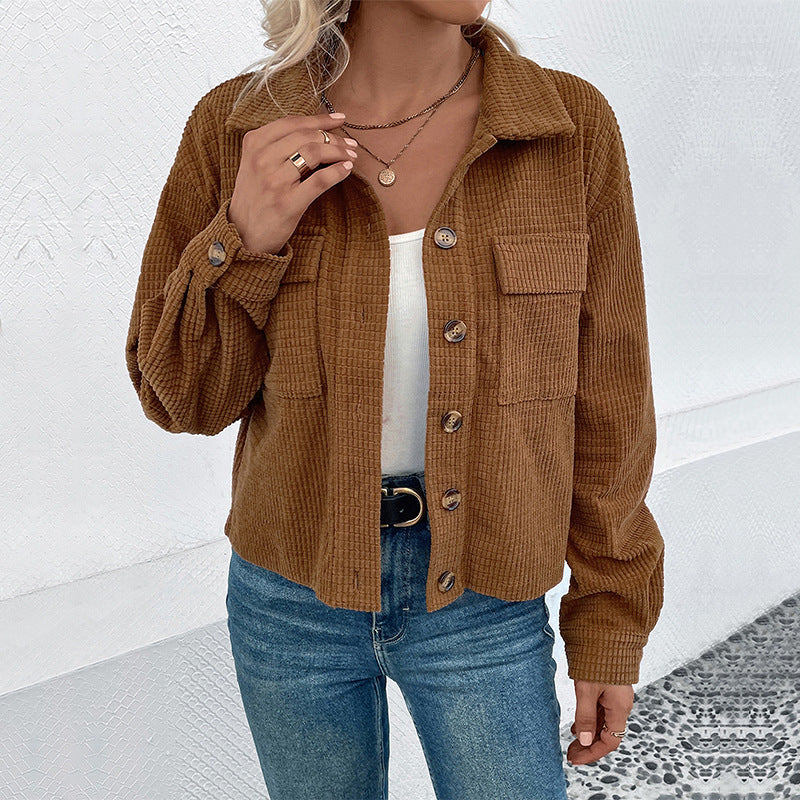 Women's Corduroy Jacket with Two Patch Pockets and Casual Fit