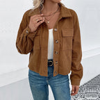 Women's Corduroy Jacket with Two Patch Pockets and Casual Fit