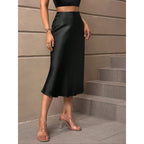 Women's A-Line Skirt in Shiny Satin with High Waist