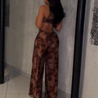 Women's Jumpsuit with Leopard Print and Refined Back Cutout