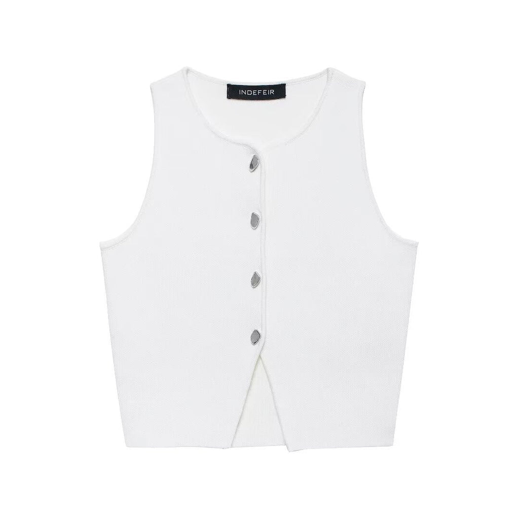 Women's Sleeveless Knit Top with Button Details