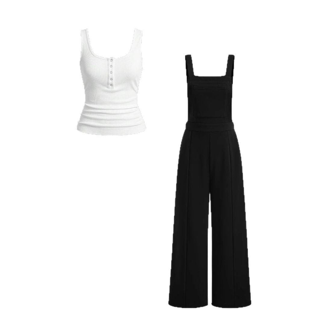 Women's Casual Tank Top and Wide-Leg Overalls Set