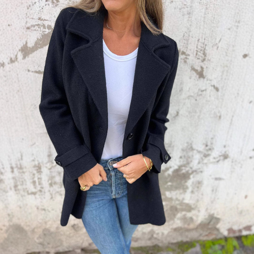 Women's Double-Breasted Fleece Coat with Large Lapel