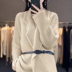 Women's Chunky Knit Cardigan with Elegant Lapels and Waist Belt