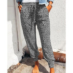 Women's Elegant Casual Trousers with Elastic Waist and Animal Print