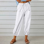 Women's Comfortable Casual Pants with Side Pockets and Cuffs