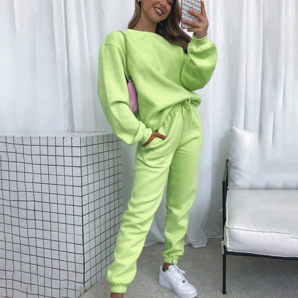 Women's Comfortable and Elegant Leisure Loungewear Suit with Drawstring and High Cuffs