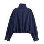 Women's Cropped Denim Jacket with High Collar