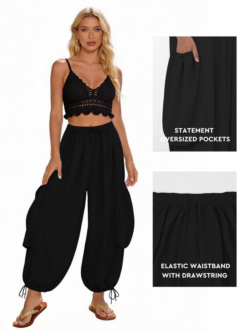 Women's Comfortable Casual Pants with Oversized Pockets and Elastic Waistband
