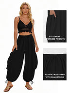 Women's Comfortable Casual Pants with Oversized Pockets and Elastic Waistband