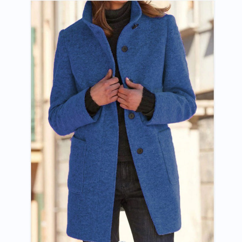 Women's Elegant Wool Jacket with Pockets and Button Closure
