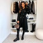Elegant Coat with Waist Belt and Double Button Placket