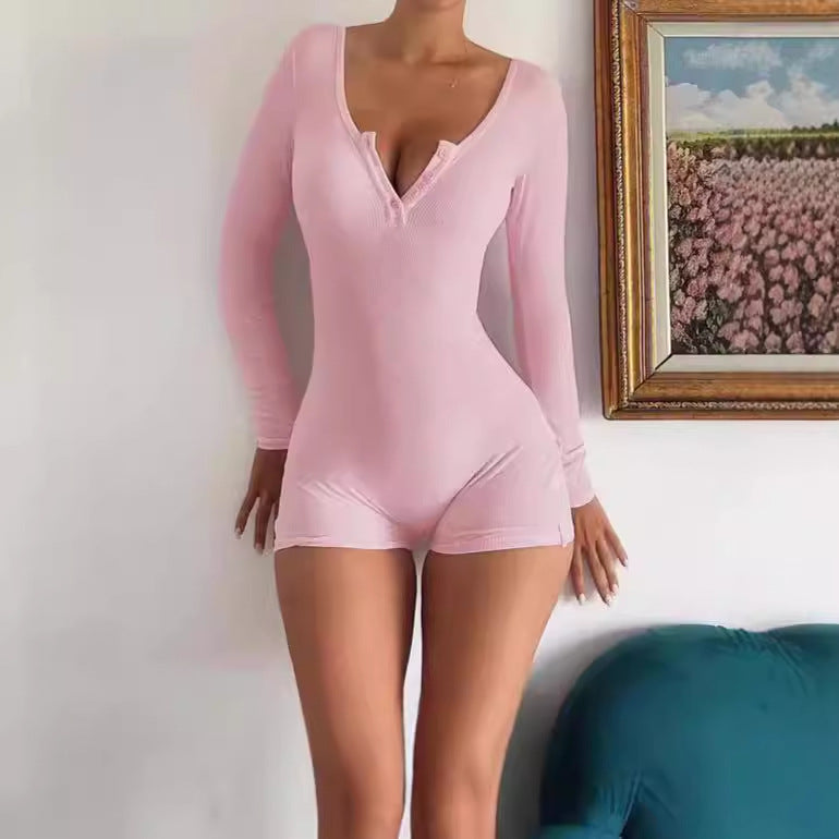 Women's Form-Fitting Long-Sleeve Ribbed Jumpsuit
