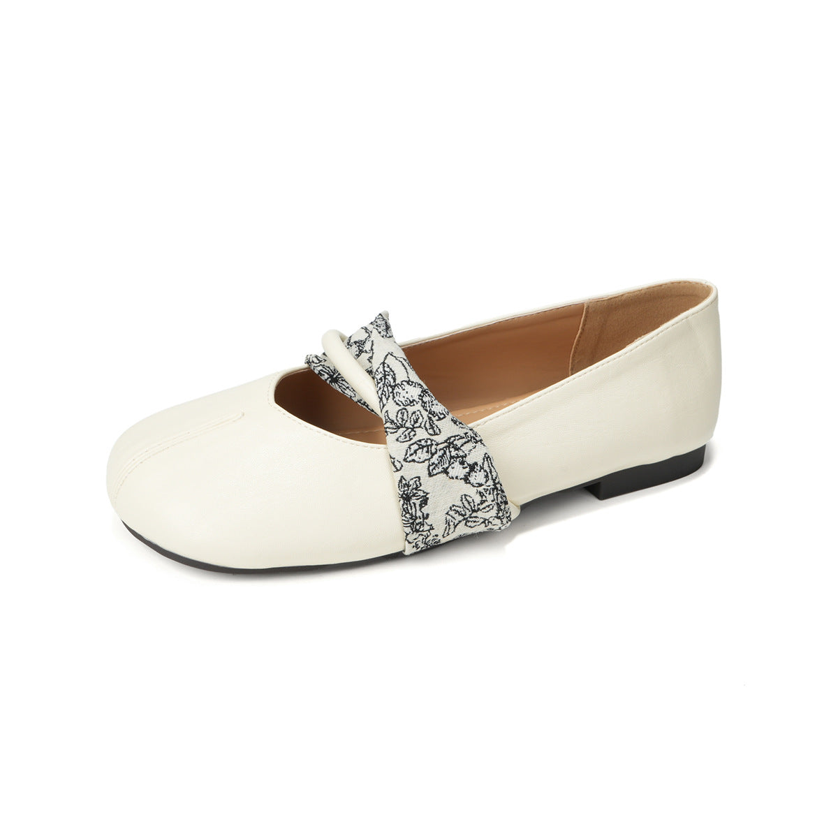 Women's Ballet Flats with Floral Strap and Comfortable Sole