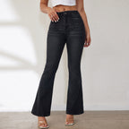 Women's Flared Jeans with High Waist and Side Pockets