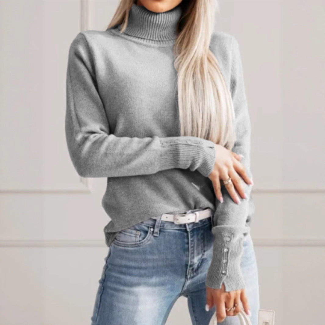 Elegant Turtleneck Sweater with Button Details