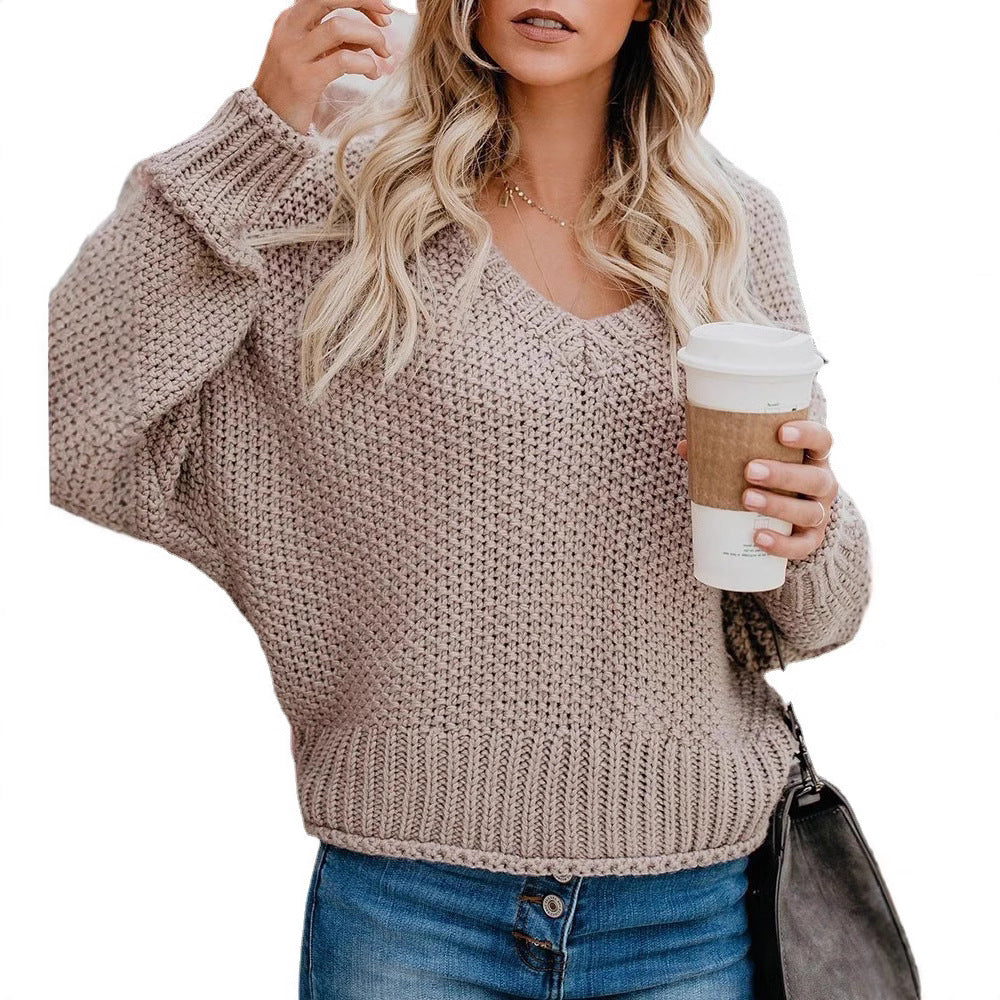 Women's Chunky Knit Sweater with V-Neck and Casual Fit