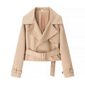 Women's Elegant Faux Leather Jacket with Belt